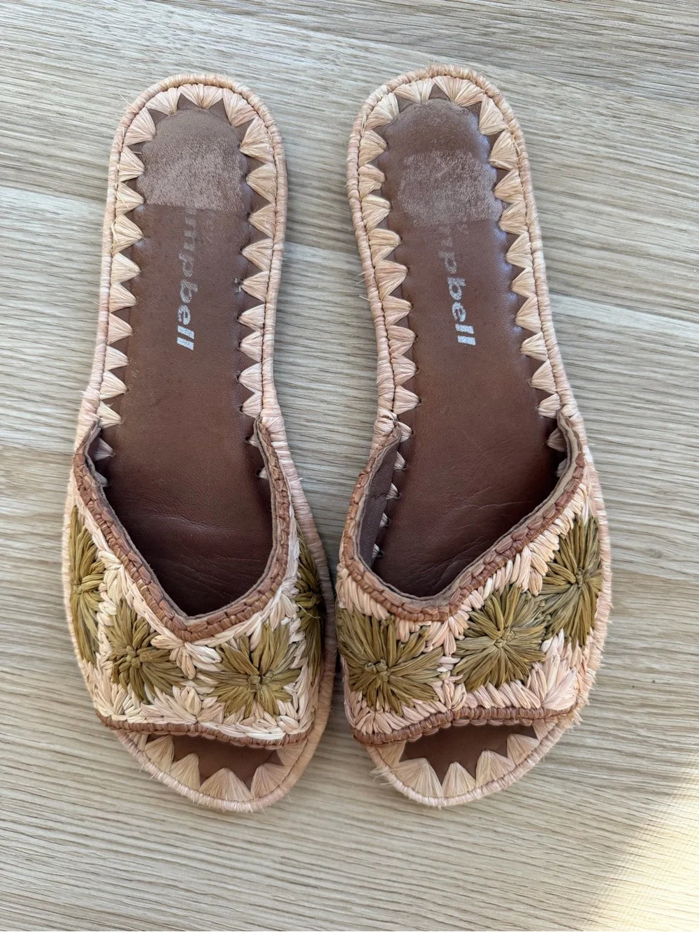 Jeffrey Campbell Beige and Olive Woven Slide Sandals